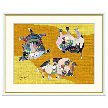 額絵 三匹の猫 池田麻耶 42x34cm 三幸