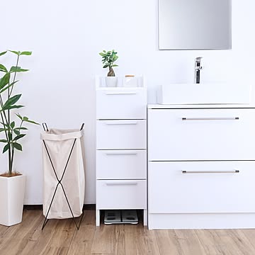 タカシン家具工業 サニタリーチェスト 木製 日本製 引き出し4杯 洗面所収納 ランドリー収納 ホワイト 幅30cm NC-9030H