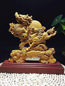 龍馬精神 木彫りドラゴン 置物 風水 立像 高級天然ツゲ　風水グッズ  金運 プレゼント 贈り物 開店祝い 開店 お店 ショップ 会社 経営者 経営