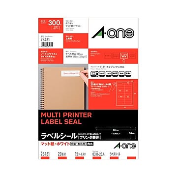 まとめエーワン ラベルシール[プリンタ兼用]マット紙・ホワイト A4判 20面 83.8×25.4mm 四辺余白付 角丸 28461 1冊15シート ×5セット
