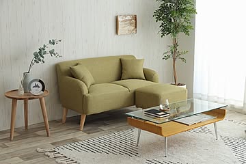 北欧スタイル オットマン付き2人掛けソファ（グリーン）北欧家具 シンプルデザイン
