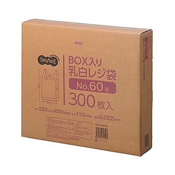 (まとめ) TANOSEE BOX入レジ袋 乳白60号 ヨコ350×タテ600×マチ幅150mm 1箱（300枚）  【×5セット】