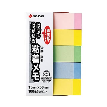 (まとめ) ニチバン ポイントメモ 再生紙 15×50mm パステルライン混色 F-4KP 1パック(5冊) 【×30セット】