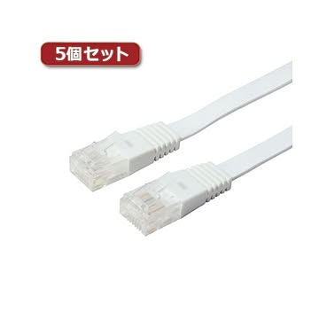 （まとめ）5個セット ミヨシ カテ5eストレートLANケーブル フラットタイプ 幅7.2mm 厚さ1.5mm ホワイト 2m ZLN-FL02WHX5【×2セット】