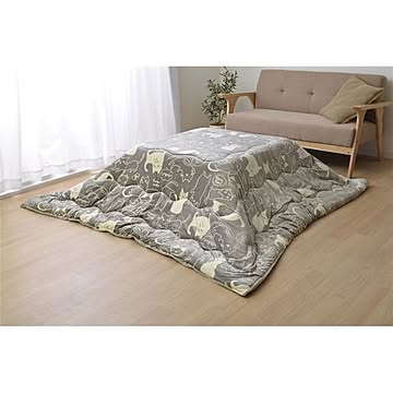 猫柄 こたつ布団 【長方形 グレー 約190cm×240cm】 洗える フランネル素材 〔リビング〕