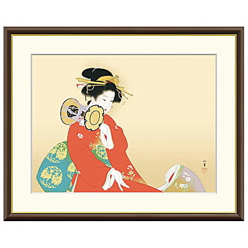 額絵 鼓の音 上村松園 42x34cm 三幸