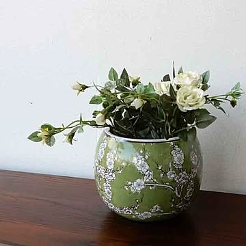 水鉢 火鉢 鉢カバー プランター メダカ鉢 【小梅緑色】