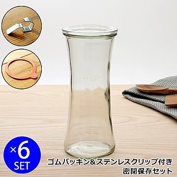 ウェック 密封保存セット デリカテッセン ガラスキャニスター 700ml WE758 6個 ＆ ゴムパッキン 6個 ＆ ステンレスクリップ 12個