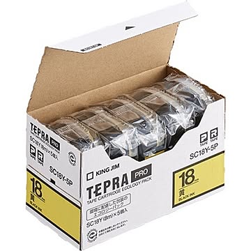 テプラ PROテープカートリッジ カラーラベル「パステル」 18mm 黄（黒文字） 5個入エコパック