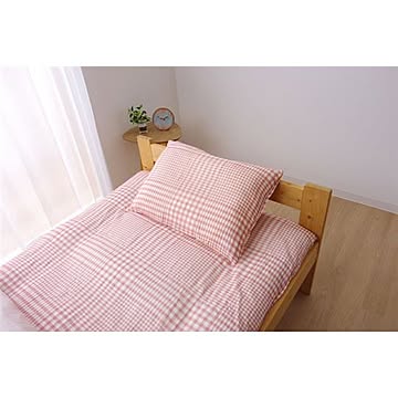 敷布団カバー/寝具 【チェック柄 ピンク シングル 約105×215cm】 洗える 綿混 〔ベッドルーム 寝室 プレゼント 贈り物〕