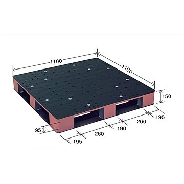 岐阜プラスチック工業 カラープラスチックパレット HB-D4・1111SC ブラック／ブラウン 片面使用 1100×1100mm【代引不可】