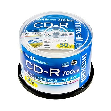 (まとめ) マクセル データ用CD-R 700MB ホワイトワイドプリンターブル スピンドルケース CDR700S.WP.50SP 1パック(50枚) 【×5セット】