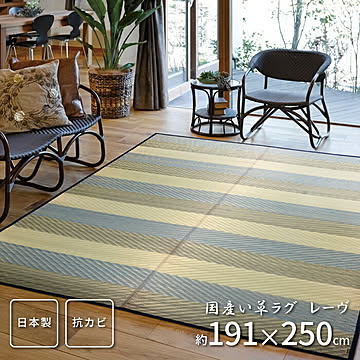 国産い草センターラグ（裏貼り） レーヴ 191×250 ブルー