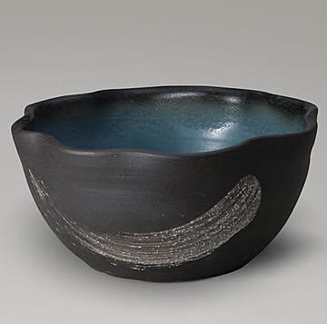 信楽焼 青釉刷毛目めだか鉢