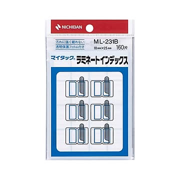 (まとめ) ニチバン マイタック ラミネートインデックス 保護フィルム付 小 18×25mm 青枠 ML-231B 1パック(160片：16片×10シート)  【×50セット】