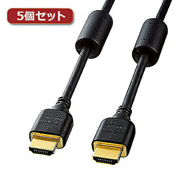 5個セット サンワサプライ ハイスピードHDMIケーブル KM-HD20-10FCX5 管理No. 4589452970148