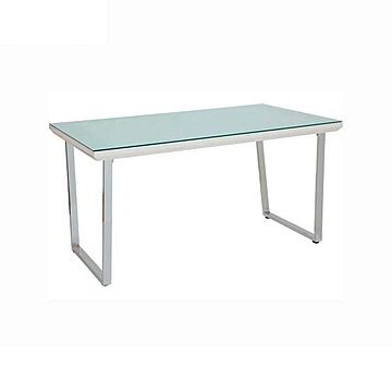 あずま工芸 長方形テーブル GDT7691 ガラス天板ホワイト色 幅135高さ73 スチール脚2本