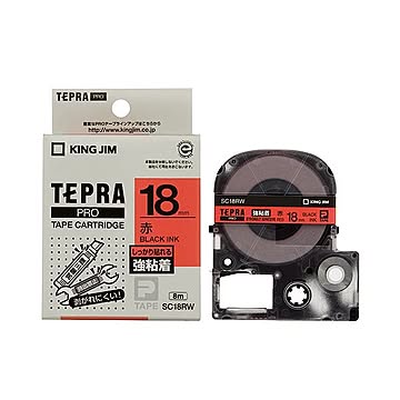 (まとめ) キングジム テプラ PRO テープカートリッジ 強粘着 18mm 赤／黒文字 SC18RW 1個 【×10セット】