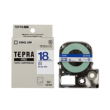 (まとめ) キングジム テプラ PRO テープカートリッジ 18mm 白／青文字 SS18B 1個 【×10セット】