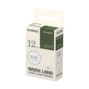 （まとめ）カシオ NAME LANDクラフトテープ 12mm×5m グリーン/ベージュ文字 XR-12KRGN 1個【×20セット】