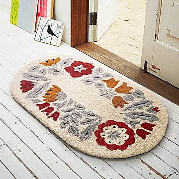 東リ TOM5103 玄関マット 約70×120cm楕円形 ウォッシャブル 花柄 レッド