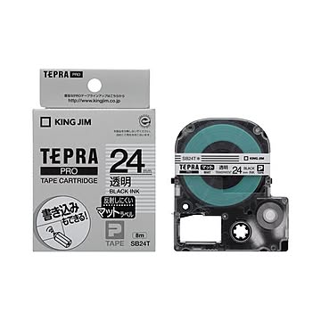 （まとめ） キングジム テプラ PRO テープカートリッジ マットラベル 24mm 透明／黒文字 SB24T 1個 【×4セット】