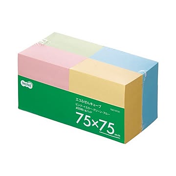 (まとめ) TANOSEE エコふせん キューブ 75×75mm 4色 1パック（4冊） 【×10セット】