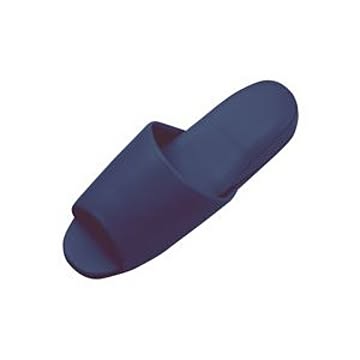 （まとめ）抗菌ビニールレザー調スリッパ（前開き） ダークブルー 10足