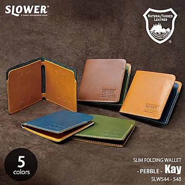 SLOWER スロウワー PEBBLE SLIM FOLDING WALLET Kay ぺブル 折り畳みカードケース 「ケイ」 2つ折り財布  お札入れ カード収納 栃木レザー 本革 日本製