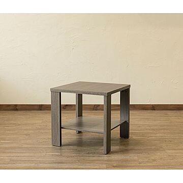 KENNY 木目調サイドテーブル 正方形 幅50cm×奥行50cm 収納棚付き アンティークブラウン