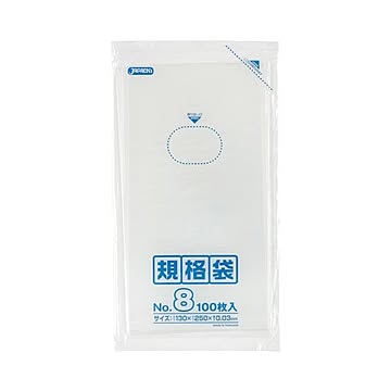 （まとめ） ジャパックス 規格袋 8号 ヨコ130×タテ250×厚み0.03mm K-08 1パック（100枚） 【×30セット】