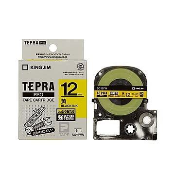 (まとめ) キングジム テプラ PRO テープカートリッジ 強粘着 12mm 黄／黒文字 SC12YW 1個 【×10セット】