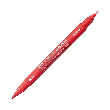 (まとめ) モナミ 油性ツインマーカー 細字+極細 赤 15002 1セット(12本) 【×10セット】