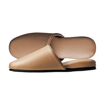 （まとめ） TANOSEE 最高級レザー調スリッパ ベージュ 1足 【×5セット】