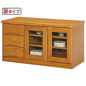 天然木 リビングボード/収納棚 【約幅90cm】 木製 引き出し付き ガラス 〔ダイニング〕