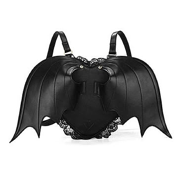 【在庫限り】悪魔 リュックサック ブラック レース付き 蝙蝠 コウモリ 悪魔 羽根 羽 鞄 カバン ユニセックス 衣装 コスプレ 病みかわ ゴスロリ ロリータ 個性的 ゆるふわ ミニリュック