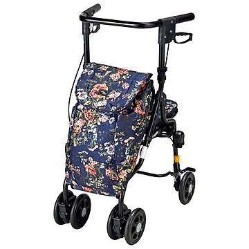 折りたたみ キャリーカート/ショッピングカート 【花柄】 約幅44×奥行56×高さ80.5〜89.5cm 椅子付き 『スイスイ歩けるアンティ』