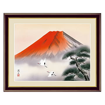 アート 額絵 赤富士飛翔 伊藤 渓山 本紙サイズ F4(約31x23cm) 額サイズ 42x34cm 三幸