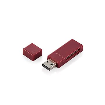 (まとめ) エレコム カードリーダー SD microSD対応 直挿し スティックタイプ キャップ付 レッド MR-D205RD 【×2セット】