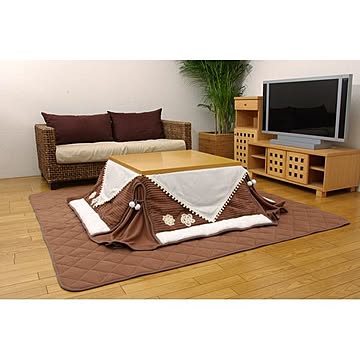 花柄 こたつ布団/敷布団 セット ブラウン 180×220cm 軽量 フリース 省スペース コールテン調 〔リビング〕