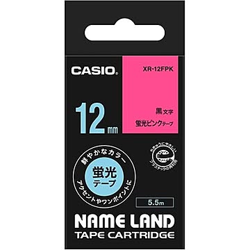 （まとめ） カシオ CASIO ネームランド NAME LAND スタンダードテープ 12mm×5.5m 蛍光ピンク／黒文字 XR-12FPK 1個 【×5セット】
