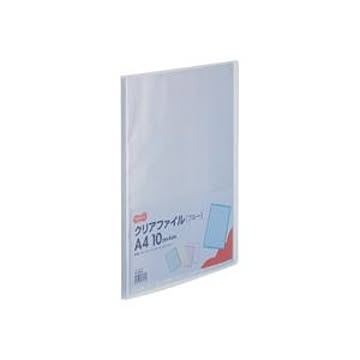 （まとめ）TANOSEE クリアファイル A4タテ10ポケット 背幅8mm ブルー 1セット(10冊) 【×5セット】