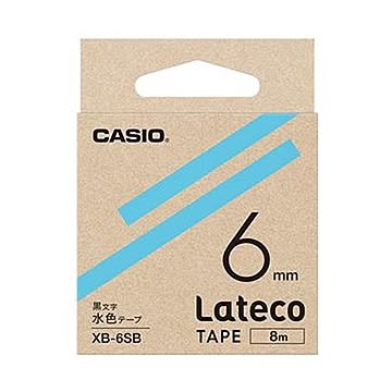 （まとめ）カシオ ラテコ 詰替用テープ6mm×8m 水色/黒文字 XB-6SB 1個【×20セット】
