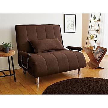 3WAY ソファーベッド ブラウン 約幅101cm 同色クッション付 背部42段リクライニング