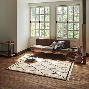 東リ TOR4307 デザインラグ 約140×200cm ベニワレン柄 格子 チェック フリンジ ミッドセンチュリー モダン