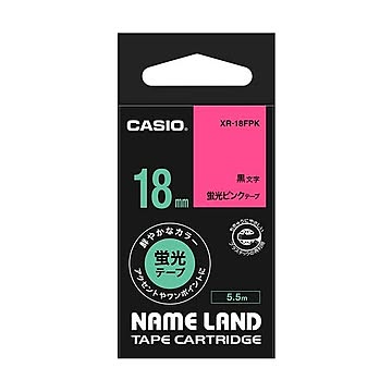 (まとめ) カシオ CASIO ネームランド NAME LAND スタンダードテープ 18mm×5.5m 蛍光ピンク／黒文字 XR-18FPK 1個 【×10セット】