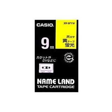 （まとめ）カシオ CASIO 蛍光テープ XR-9FYW 黄に黒文字 9mm×5セット