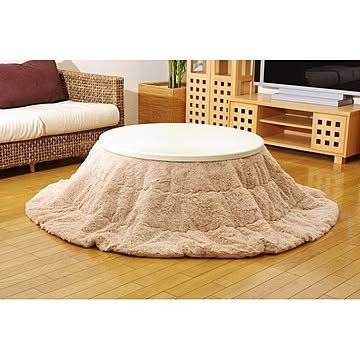 薄掛け こたつ布団 【単品 円形 ベージュ 直径220cm】 省スペース 折りたたみ収納可 肌触り抜群 フィラメント 〔リビング〕