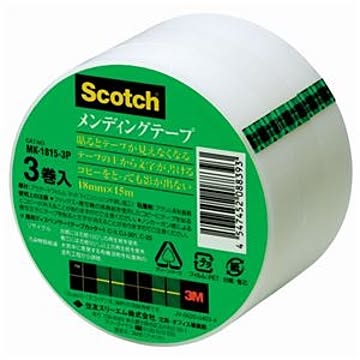 （まとめ） 3M スコッチ メンディングテープ 大巻 18mm×15m MK-1815-3P 1パック（3巻） 【×5セット】