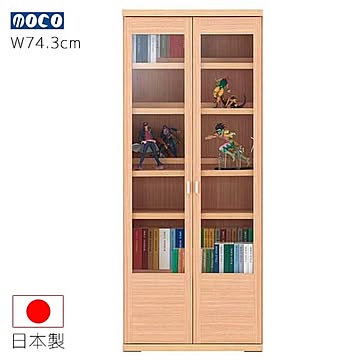 フナモコ キャビネット ナチュラル色 VCA-75 幅74.3 奥行32.7 高さ180 木目柄 木製 書棚 本棚 ガラス扉 家具 収納家具 インテリア 日本製 送料込み
